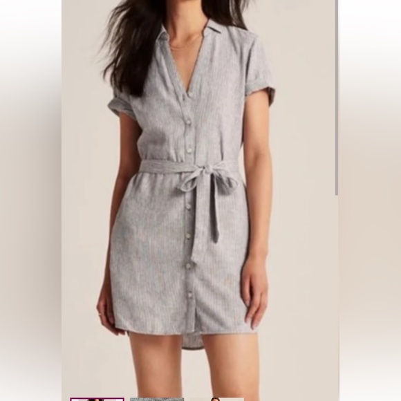 Abercrombie & Fitch Dresses & Skirts - Abercrombie & Fitch L striped shirtdress. Grey/white linen blend. Short sleeves